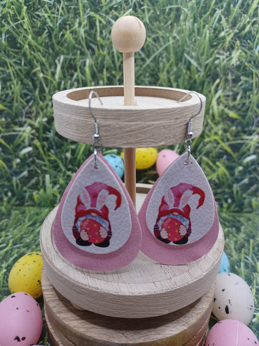 Pink & White Gnome Easter Earrings