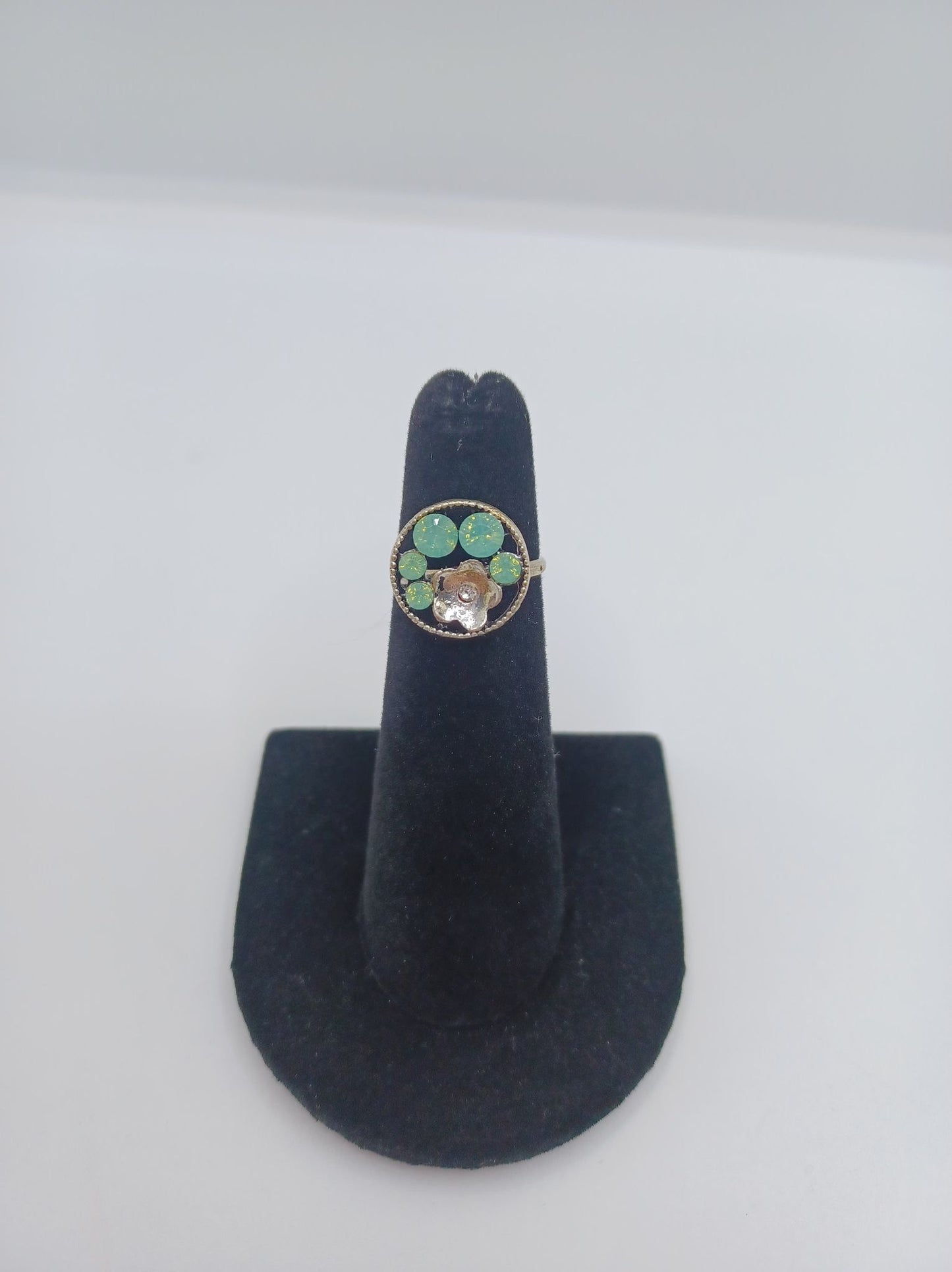Green Iridescent Rhinestone Flower Ring