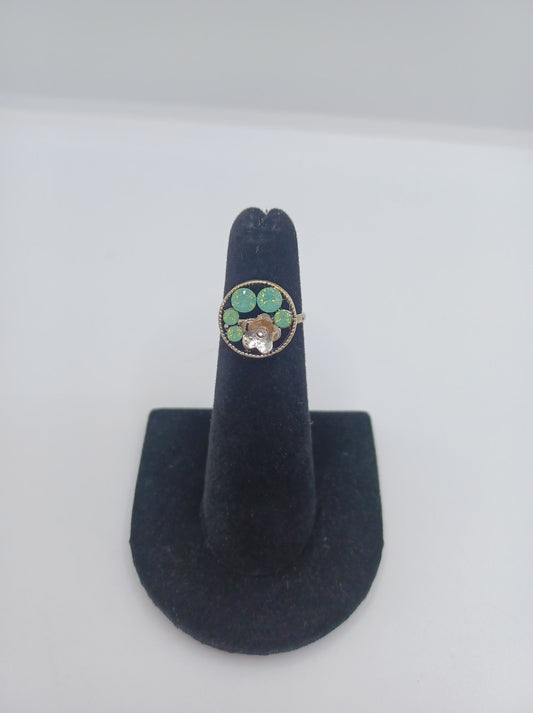 Green Iridescent Rhinestone Flower Ring