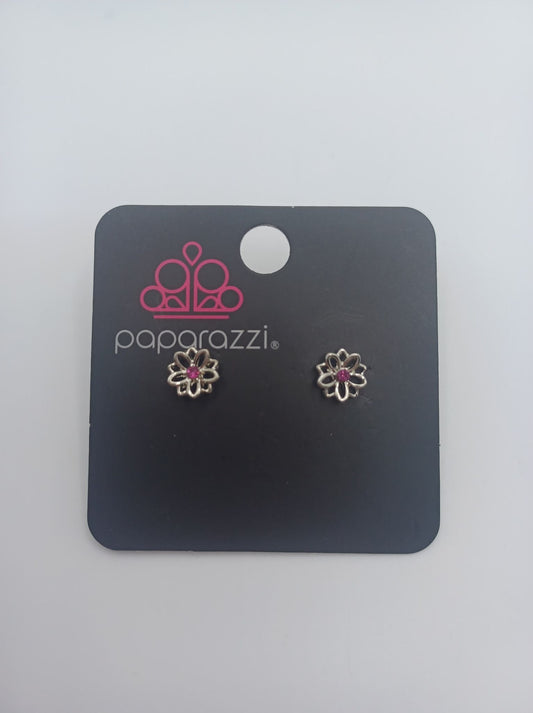 Silver Flower Earrings w/ Hot Pink Rhinestones