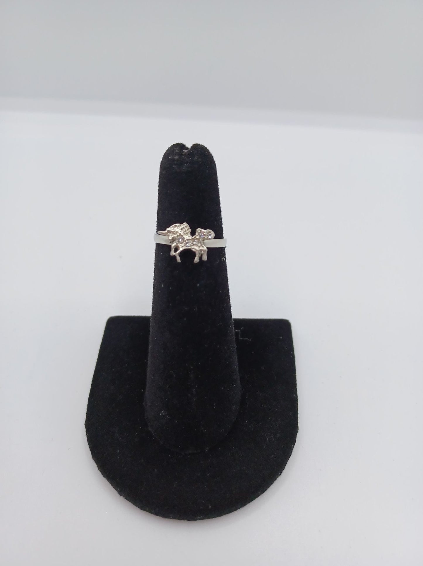 Silver Unicorn Ring w/ White Rhinestones