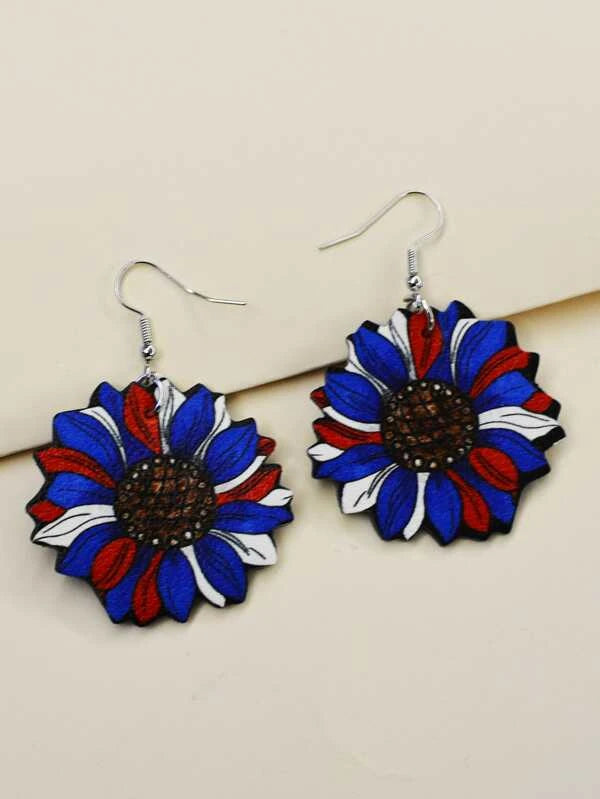 Red, White, & Blue Sunflower Leather Style Earrings