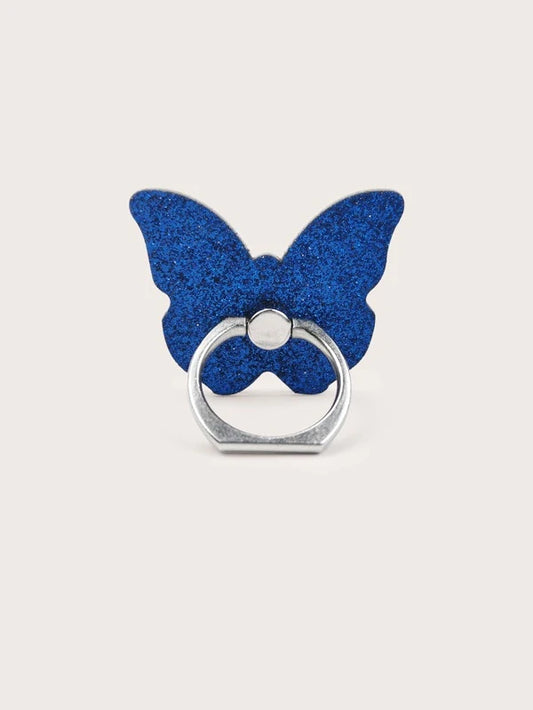 Blue Glitter Butterfly Phone Ring Holder
