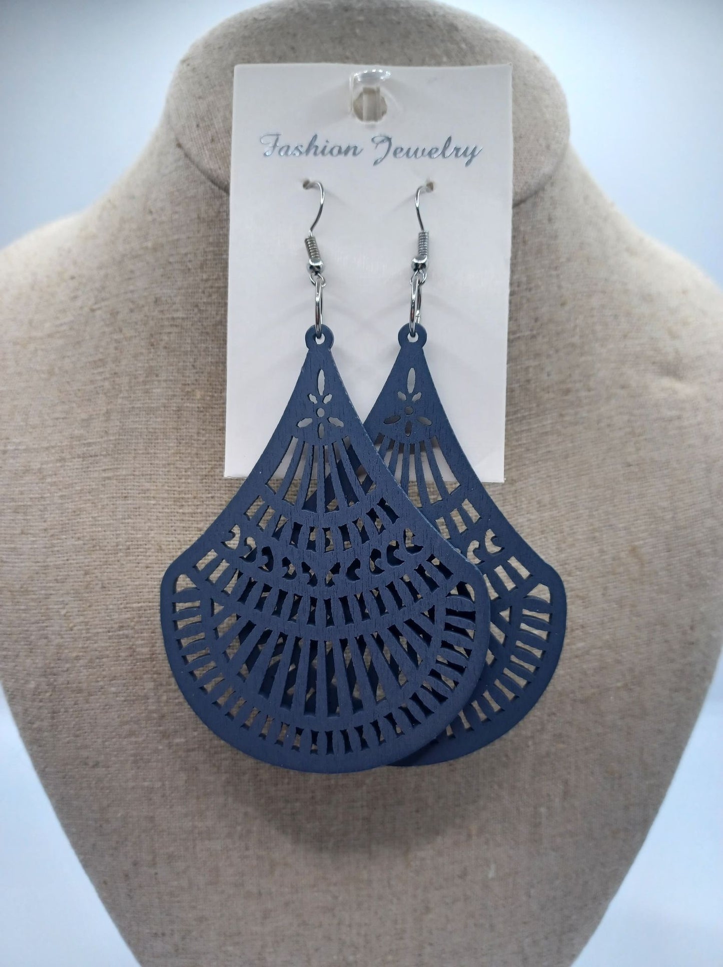Blue Wooden Cutout Earrings