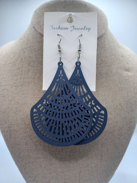Blue Wooden Cutout Earrings