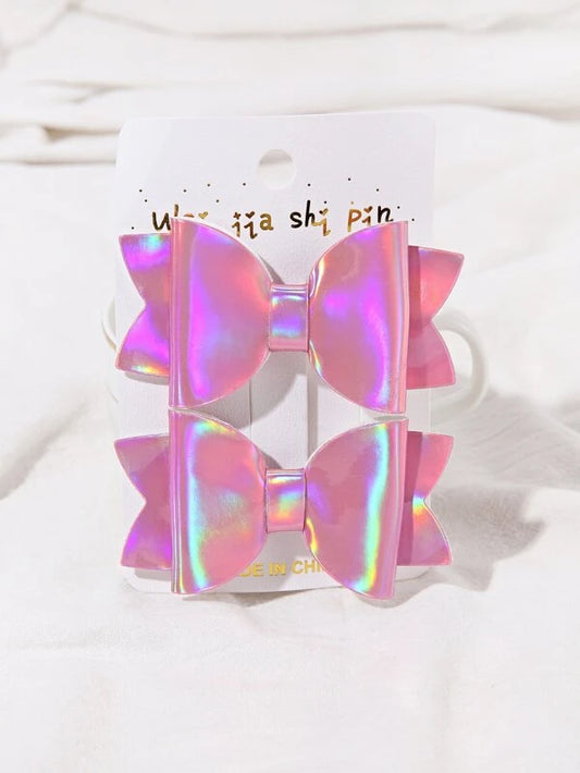 Pink Holographic Hair Clip Set