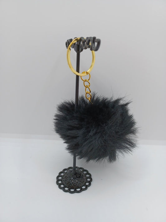 Black Fuzzy Pom Keychain