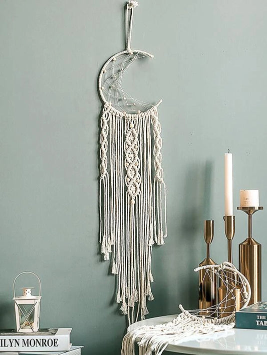 Moon Dream Catcher w/ Tan Wooden Beading