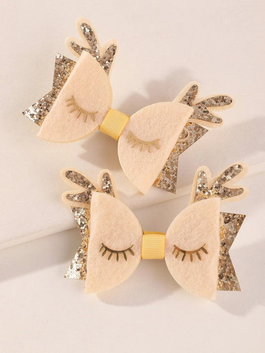 Sleeping Owl Glitter Hair Bow Set