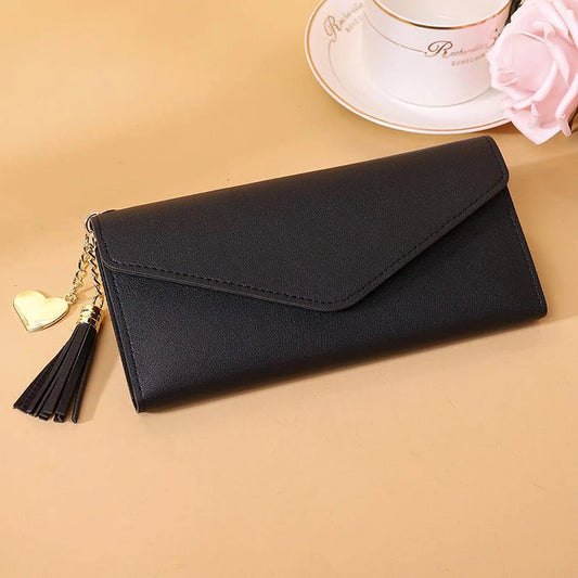 Black Wallet w/ Gold Heart Charm & Tassel
