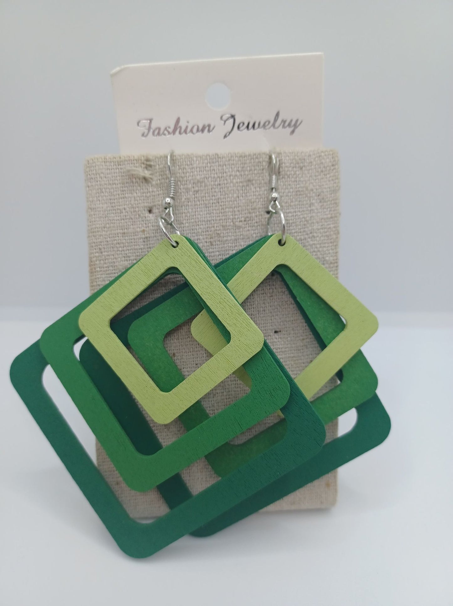 Triple Layered Green Wooden Earrings