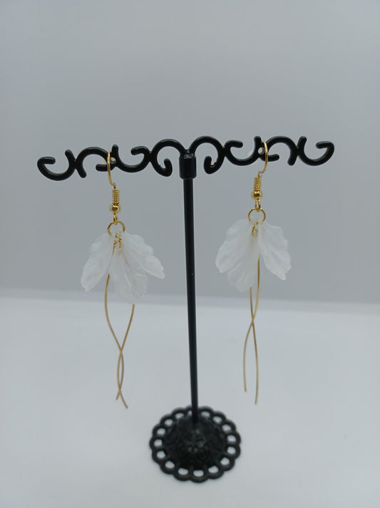 Gold Earrings w/ White Petals