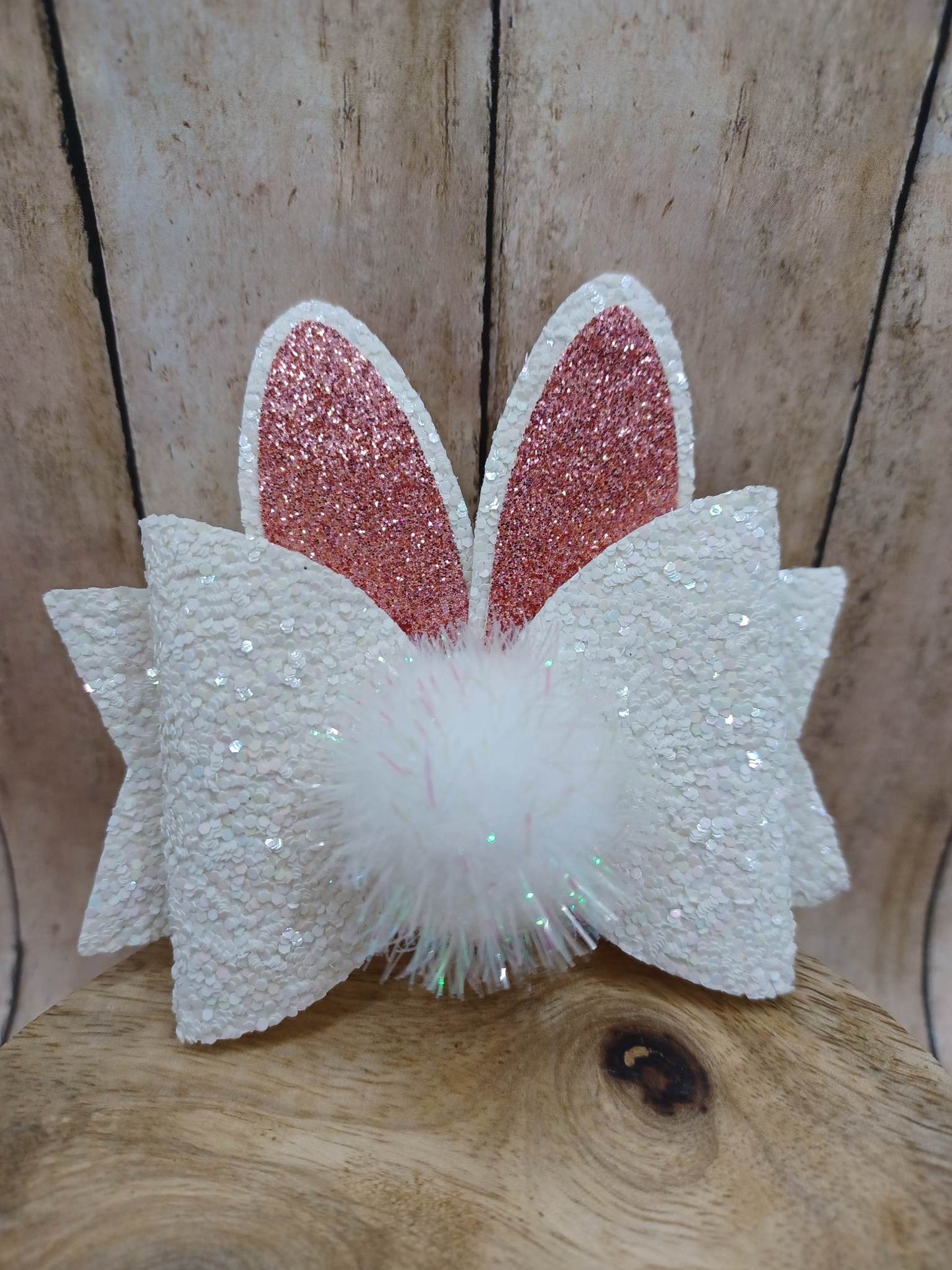 White w/ Pink Glitter Bunny Rabbit Hair Accessory