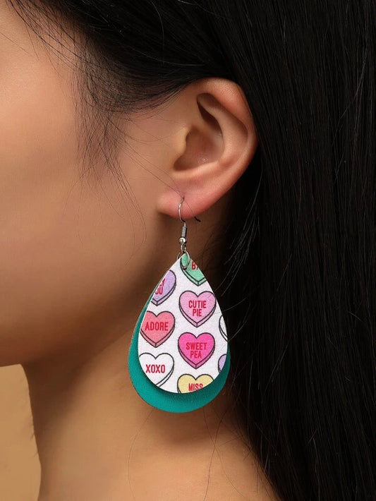 Conversation Hearts Leather Style Earrings