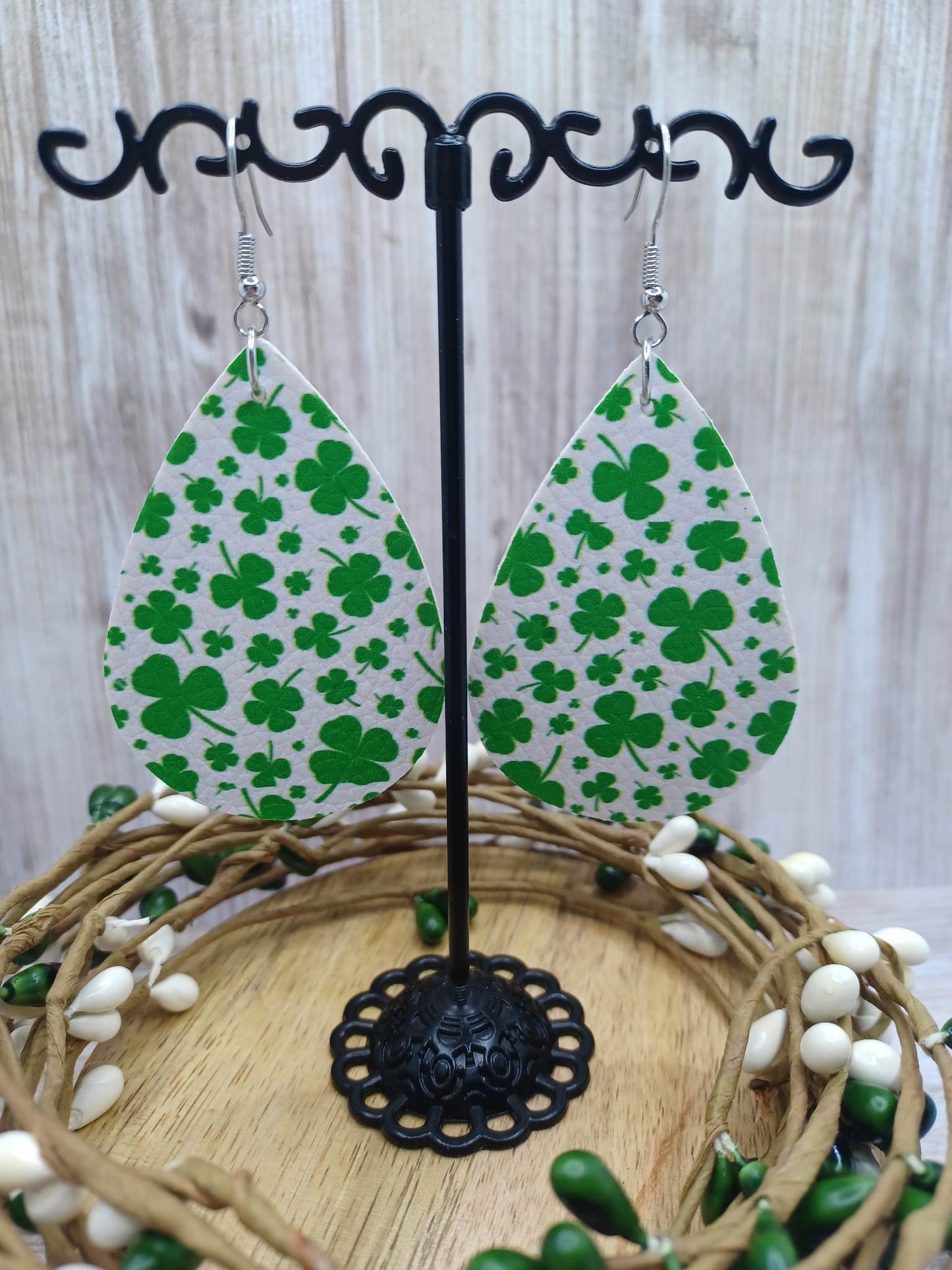 Shamrock Patterned Leather Style Earrings