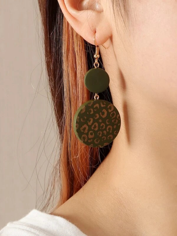 Green Leopard Wooden Earrings
