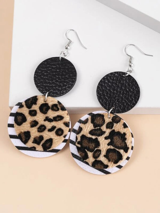 Leopard & Black Leather Style Earrings