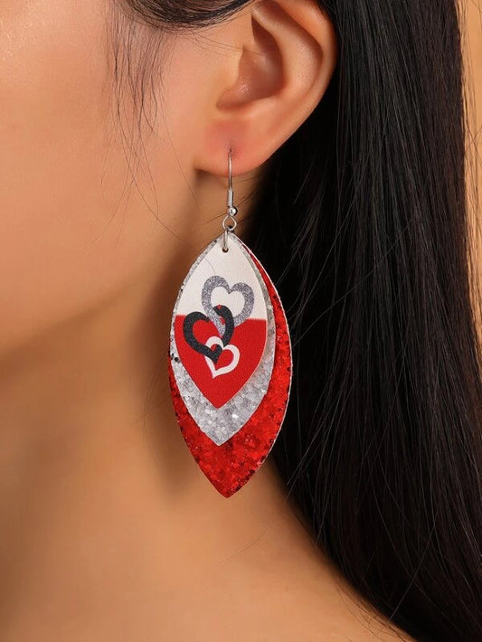Triple Layer Oval Leather Style Heart Earrings
