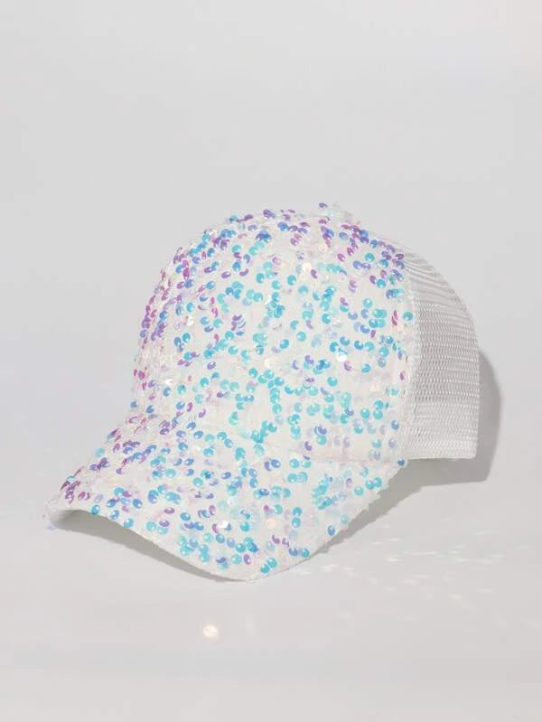 White Mesh Sequin Hat
