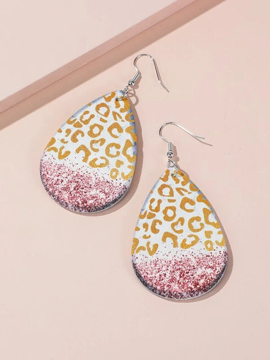 Gold Leopard w/ Pink Glitter Earrings