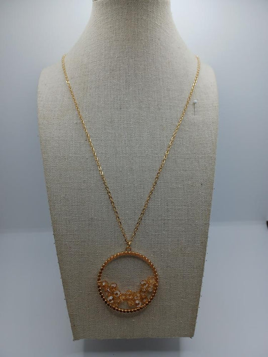 Gold Necklace w/ Champagne Floating Rhinestones