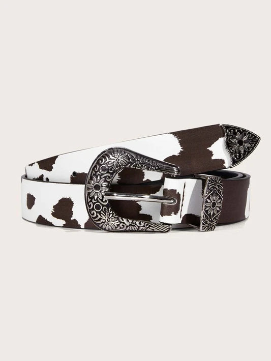 Western Cow Print with Decorative Buckle