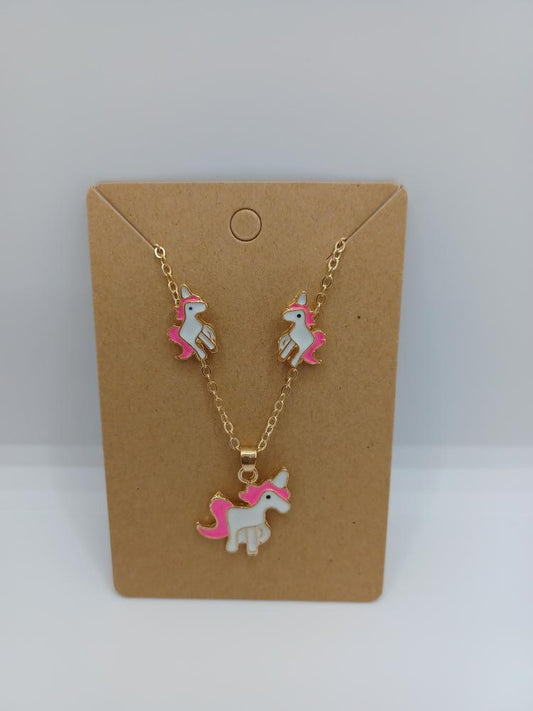 Unicorn Necklace & Earrings Set