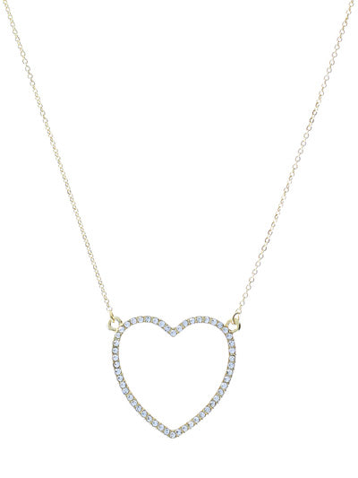 Gold Necklace w/ White Rhinestone Heart Pendant