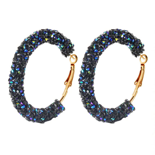 Black w/ Oil Spill Druzy Hoop Earrings