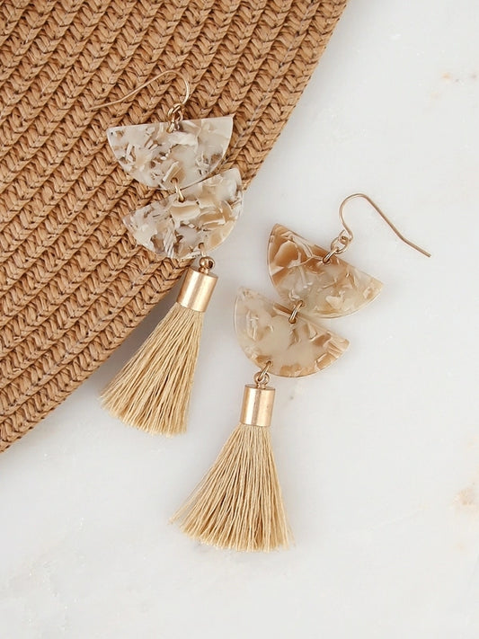Gold Marble Acrylic w/ Tassel Earrings