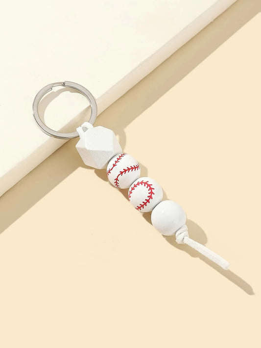 Baseball Beaded Keychain w/ Tassel