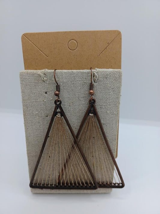 Brass Triangle Shaped Earrings w/ Gold Threaded Detail
