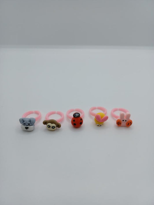 Animal Ring Set - Dog, Monkey, Ladybug, Beetle, & Bunny