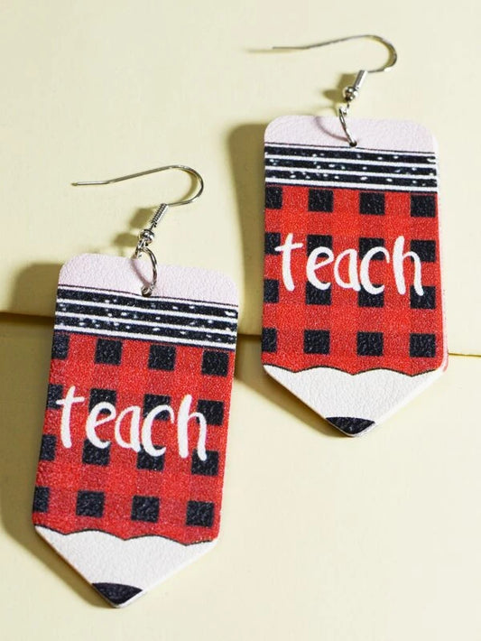 Buffalo Plaid Teach w/ Light Pink Eraser Earrings