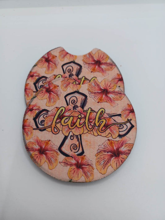 Pink Faith Cross Car Coaster Set