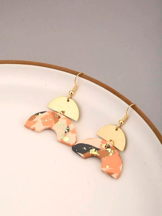 Peach Black and Gold Acrylic Earrings