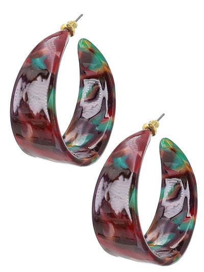 Deep Red Celluloid Hoop Earrings