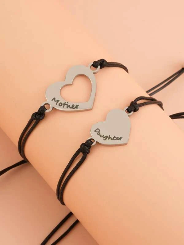Mother & Daughter Heart Cutout Bracelet Set