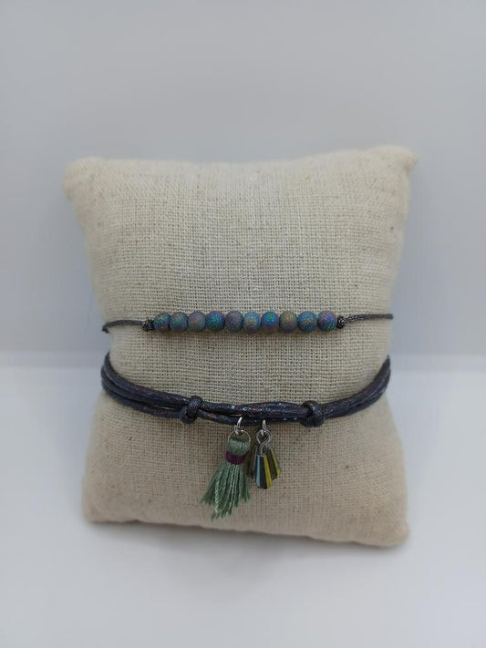 Oil Spill Beaded and Tassel Bracelet