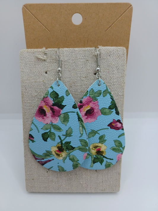 Blue Floral Print Earrings