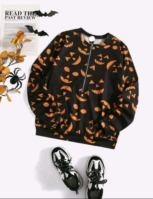 Halloween Print Zippable Sweatshirt