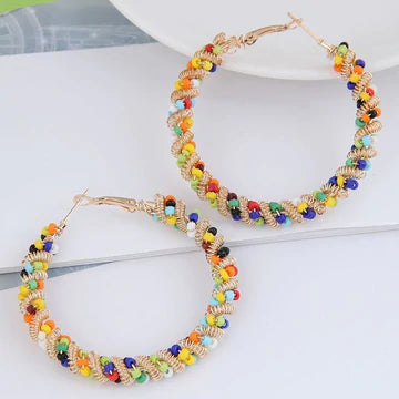Gold Hoop Earrings with Multicolored Seabeads
