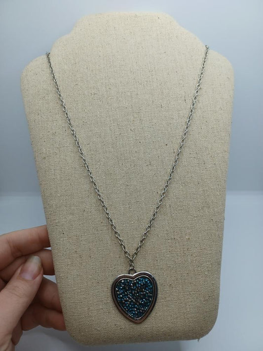 Blue Heart Druzy Pendant Necklace