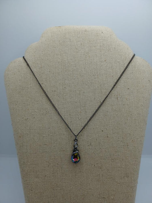 Gunmetal Necklace with Oil Spill Pendant