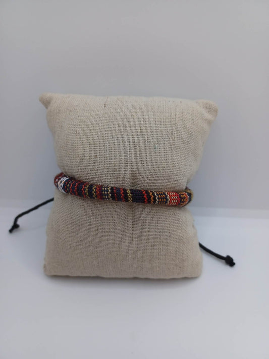 Red, Brown, & White Woven Urban Pull Bracelet