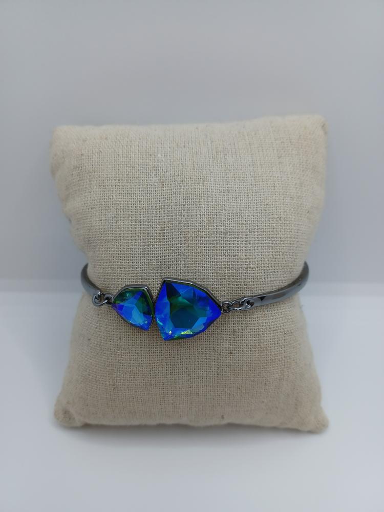 Silver Bracelet/Anklet with Blue/Green Oil Spill Rhinestones
