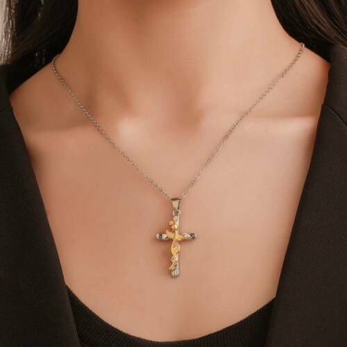 Cross Necklace w/ Rose Gold Flower