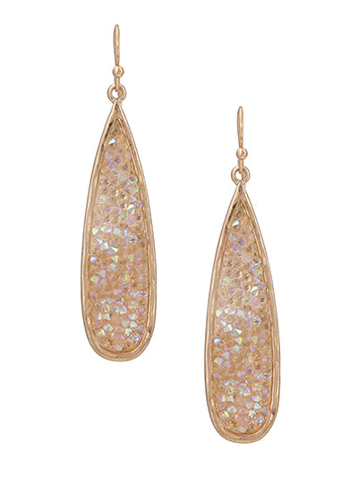 Iridescent Champagne Druzy Rhinestone Teardrop Earrings