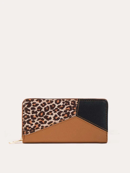 Tan Leopard Geometric Design Wallet