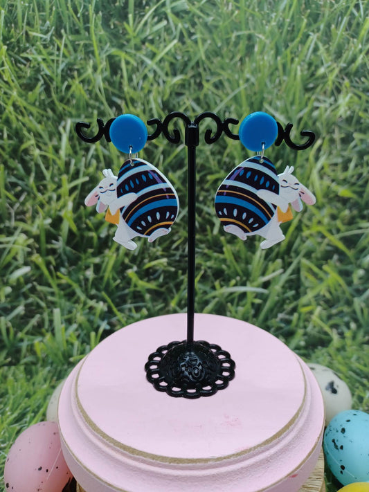 Easter Bunny Holding an Easter Egg Earrings